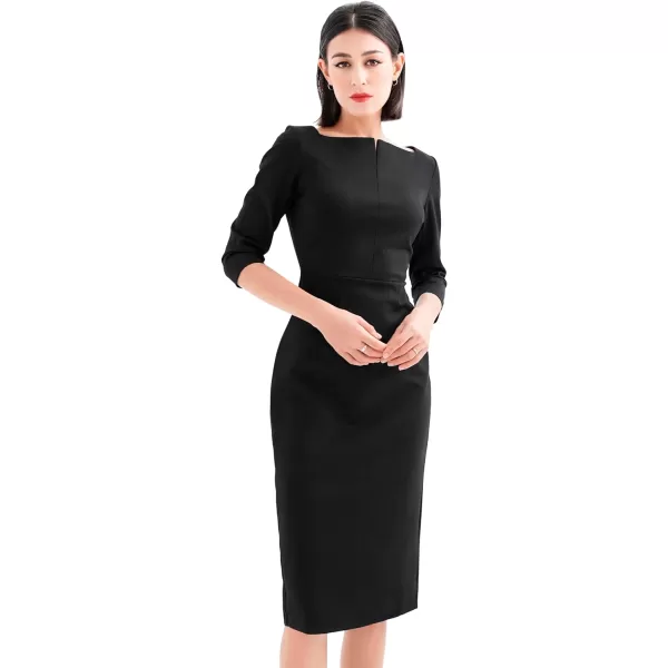 Marycrafts Womens Work Office Business Square Neck Sheath Midi DressBlack 501