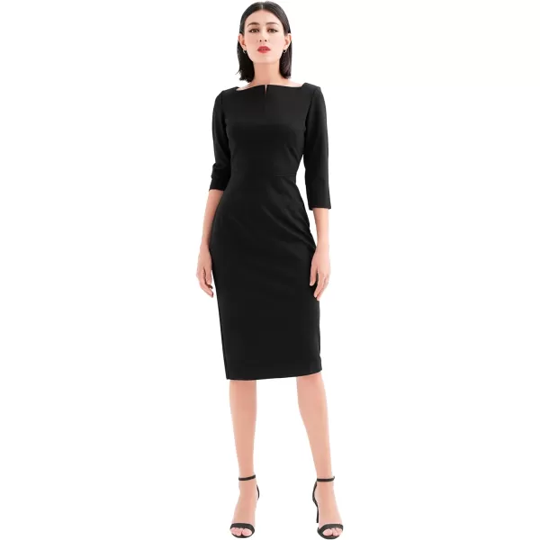 Marycrafts Womens Work Office Business Square Neck Sheath Midi DressBlack 501