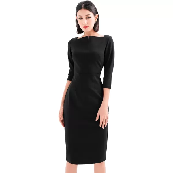 Marycrafts Womens Work Office Business Square Neck Sheath Midi DressBlack 501