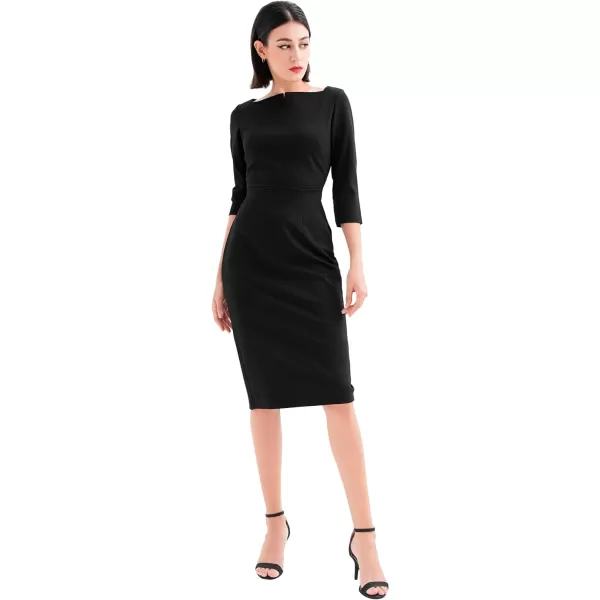 Marycrafts Womens Work Office Business Square Neck Sheath Midi DressBlack 501