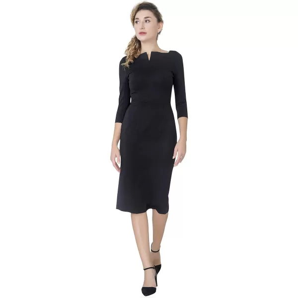 Marycrafts Womens Work Office Business Square Neck Sheath Midi DressBlack