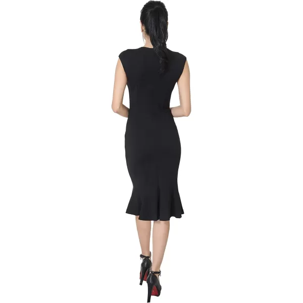 Marycrafts Womens Work Office Business Square Neck Sheath Midi DressBlack 603