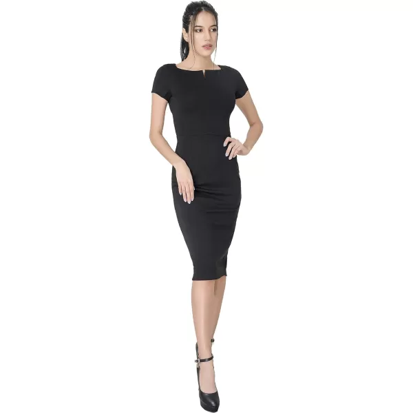 Marycrafts Womens Work Office Business Square Neck Sheath Midi DressBlackshort Sleeve