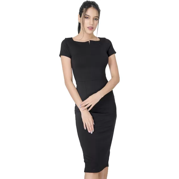 Marycrafts Womens Work Office Business Square Neck Sheath Midi DressBlackshort Sleeve