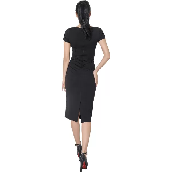 Marycrafts Womens Work Office Business Square Neck Sheath Midi DressBlackshort Sleeve