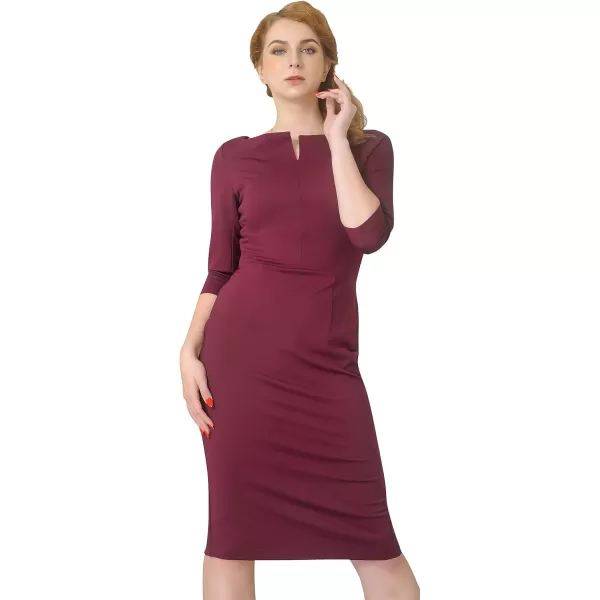 Marycrafts Womens Work Office Business Square Neck Sheath Midi DressBurgundy