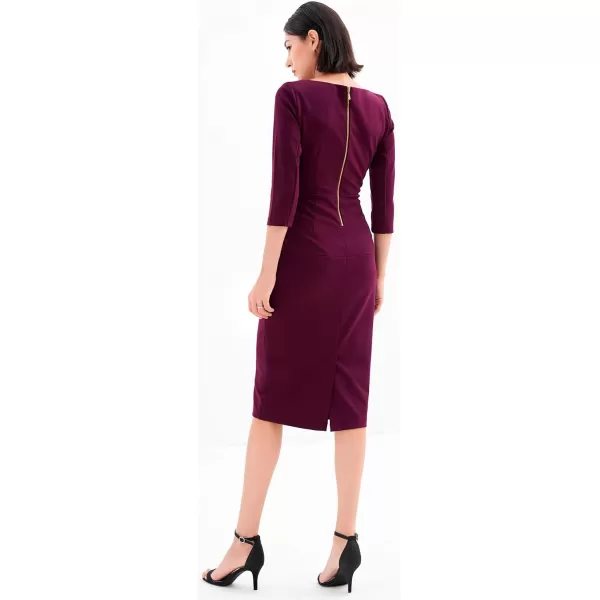 Marycrafts Womens Work Office Business Square Neck Sheath Midi DressBurgundy 507