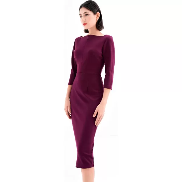 Marycrafts Womens Work Office Business Square Neck Sheath Midi DressBurgundy 507