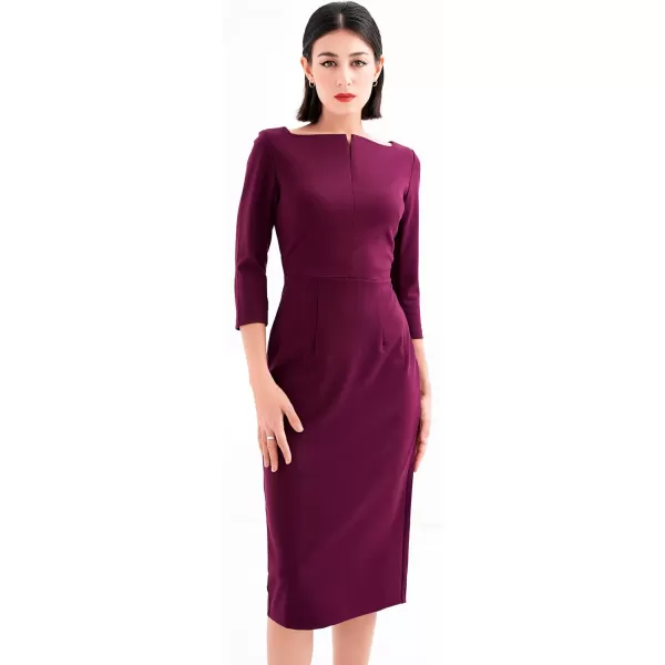 Marycrafts Womens Work Office Business Square Neck Sheath Midi DressBurgundy 507