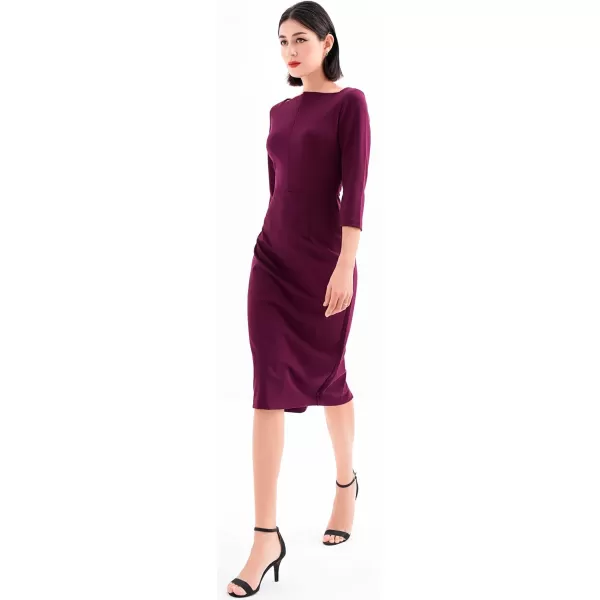 Marycrafts Womens Work Office Business Square Neck Sheath Midi DressBurgundy 507