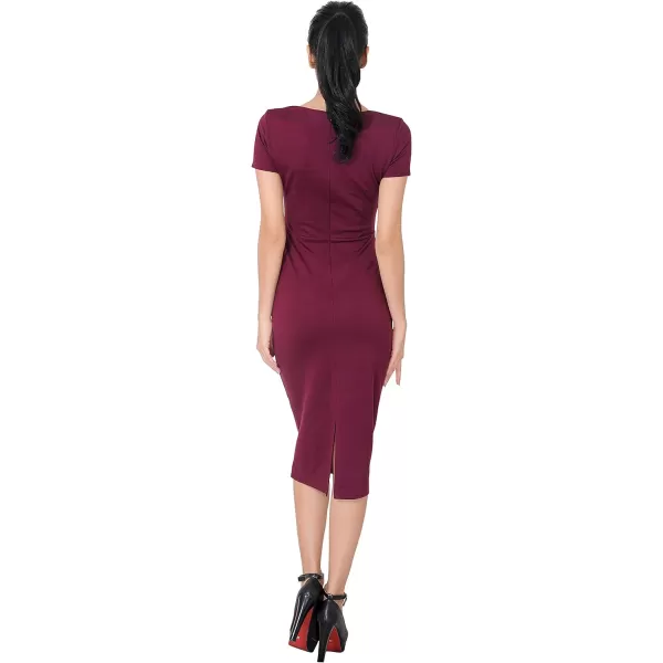 Marycrafts Womens Work Office Business Square Neck Sheath Midi DressBurgundy 544