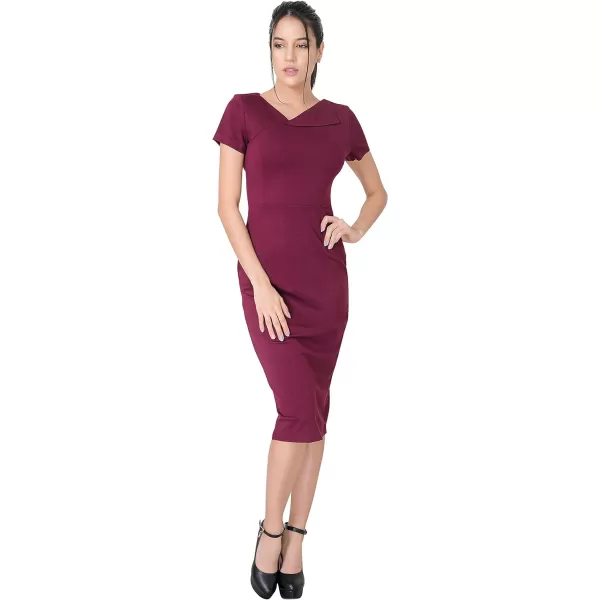 Marycrafts Womens Work Office Business Square Neck Sheath Midi DressBurgundy 544