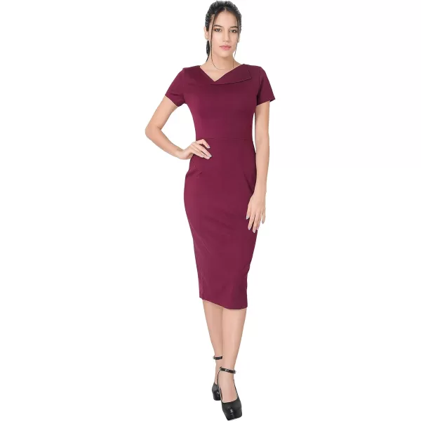 Marycrafts Womens Work Office Business Square Neck Sheath Midi DressBurgundy 544