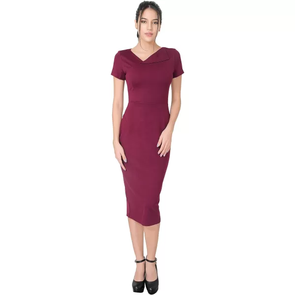 Marycrafts Womens Work Office Business Square Neck Sheath Midi DressBurgundy 544