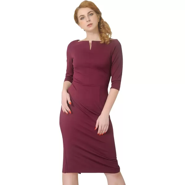 Marycrafts Womens Work Office Business Square Neck Sheath Midi DressBurgundy