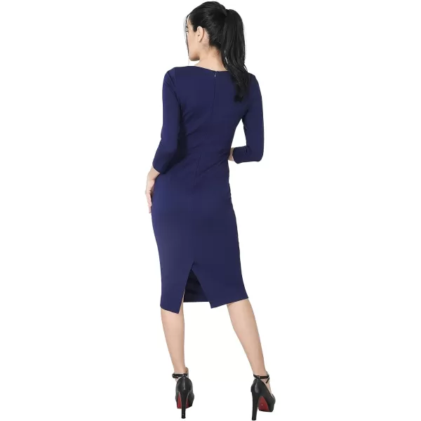 Marycrafts Womens Work Office Business Square Neck Sheath Midi DressNavy Blue 425