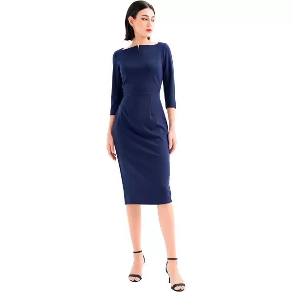 Marycrafts Womens Work Office Business Square Neck Sheath Midi DressNavy Blue 512