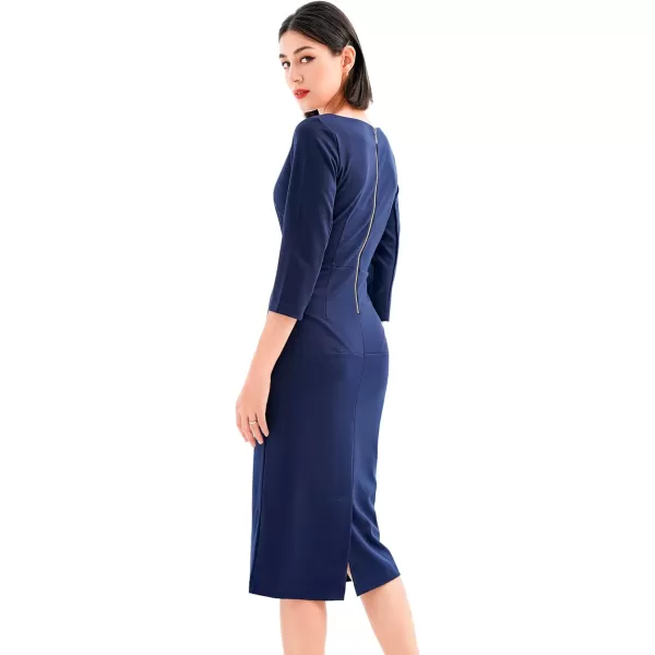 Marycrafts Womens Work Office Business Square Neck Sheath Midi DressNavy Blue 512