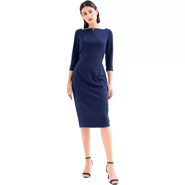 Marycrafts Womens Work Office Business Square Neck Sheath Midi DressNavy Blue 512