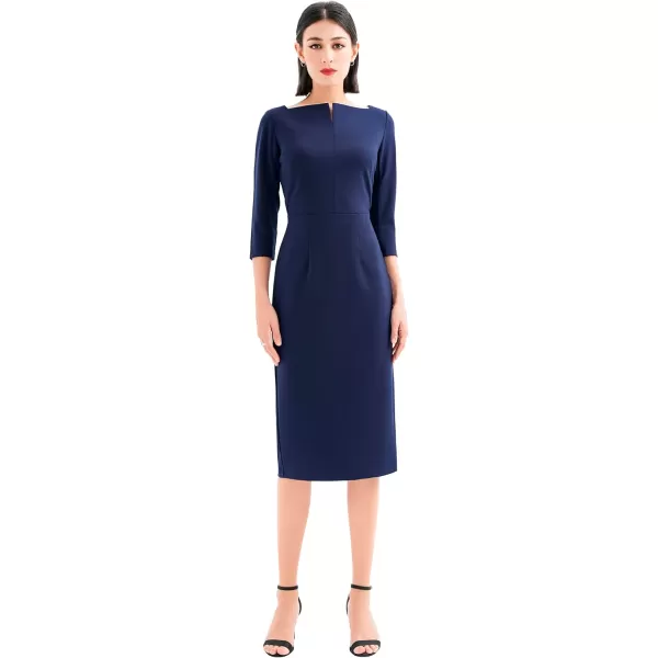 Marycrafts Womens Work Office Business Square Neck Sheath Midi DressNavy Blue 512