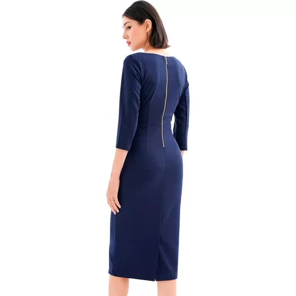 Marycrafts Womens Work Office Business Square Neck Sheath Midi DressNavy Blue 512