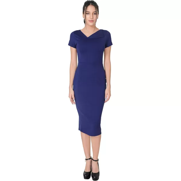 Marycrafts Womens Work Office Business Square Neck Sheath Midi DressNavy Blue 544