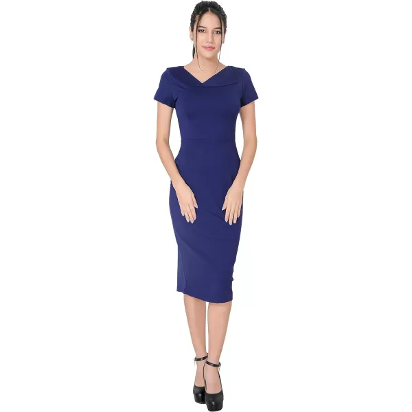 Marycrafts Womens Work Office Business Square Neck Sheath Midi DressNavy Blue 544