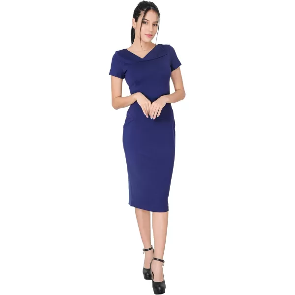 Marycrafts Womens Work Office Business Square Neck Sheath Midi DressNavy Blue 544