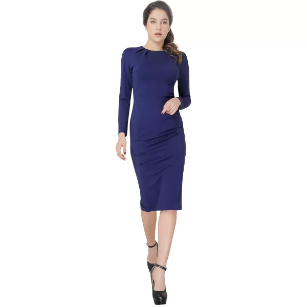 Marycrafts Womens Work Office Business Square Neck Sheath Midi DressNavy Blue 560