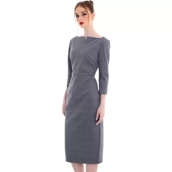 Marycrafts Womens Work Office Business Square Neck Sheath Midi DressPlaid Houndstooth 5t1