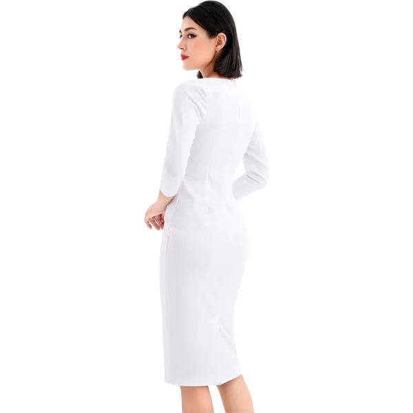 Marycrafts Womens Work Office Business Square Neck Sheath Midi DressWhite 502425