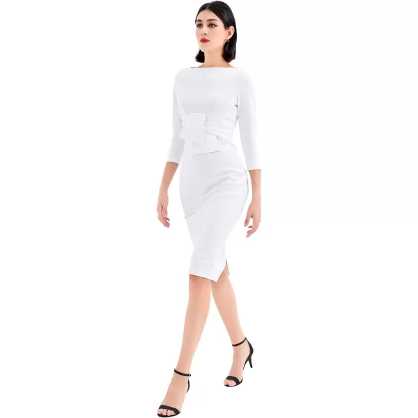 Marycrafts Womens Work Office Business Square Neck Sheath Midi DressWhite 502425