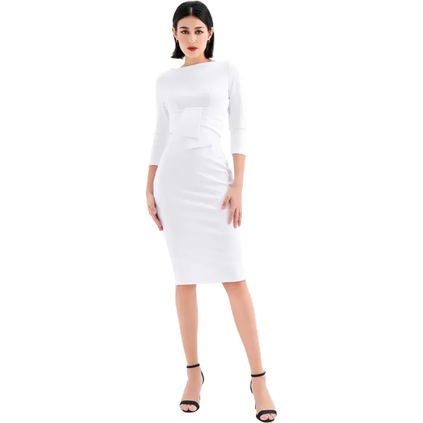 Marycrafts Womens Work Office Business Square Neck Sheath Midi DressWhite 502425