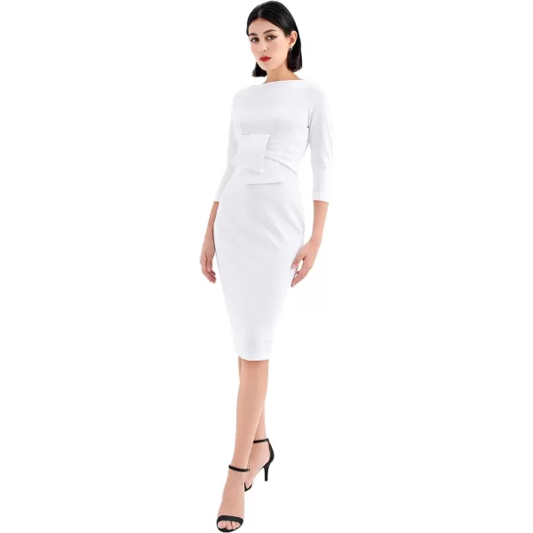 Marycrafts Womens Work Office Business Square Neck Sheath Midi DressWhite 502425