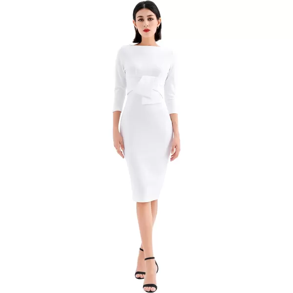 Marycrafts Womens Work Office Business Square Neck Sheath Midi DressWhite 502425