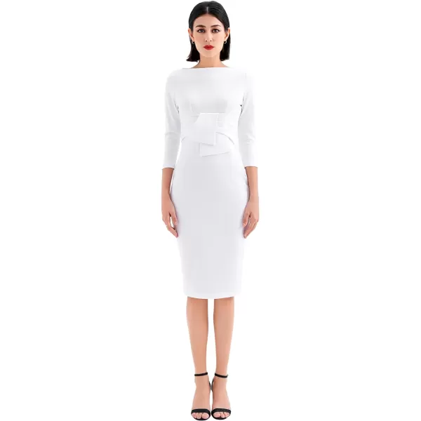 Marycrafts Womens Work Office Business Square Neck Sheath Midi DressWhite 502425