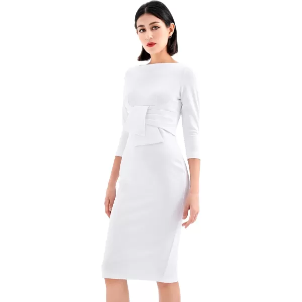 Marycrafts Womens Work Office Business Square Neck Sheath Midi DressWhite 502425