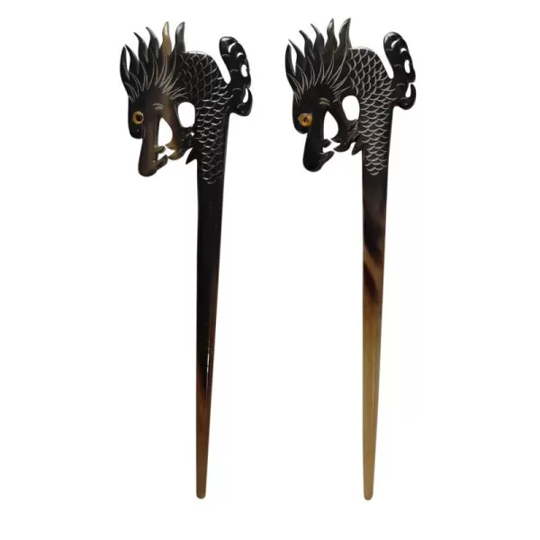 Marycrafts Horn Dragon Hair Stick for Women Long Hair Hair Sticks Hair Fork for BunsSet 2 Pcs Black