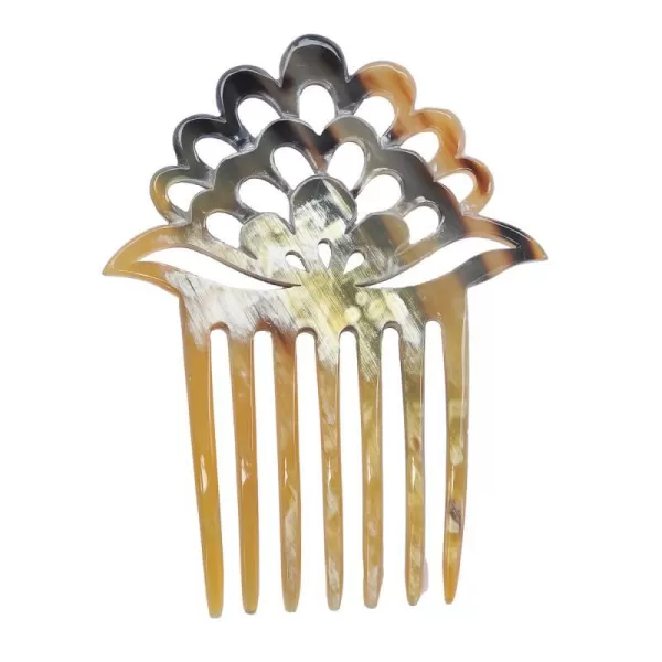 Marycrafts Lotus Flower Buffalo Horn 7 Prongs Hair Fork Hair Side Comb Hair Pin Hair AccessoryLight Shade