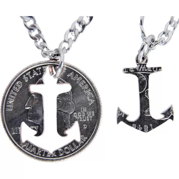 Marycrafts Set Hand Coin Cut Anchor Necklace Interlocking Necklace Jewelry Relationship BFF16 Inches