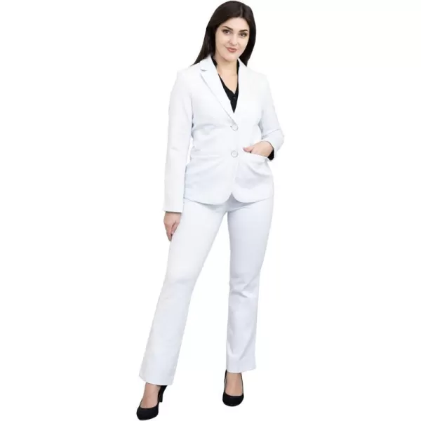 Marycrafts Womens 2 Buttons Business Blazer Pant Suit Set for WorkWhite