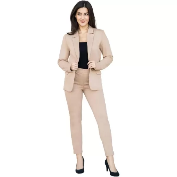 Marycrafts Womens Business Blazer Pant Suit Set for WorkBeige