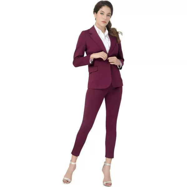 Marycrafts Womens Business Blazer Pant Suit Set for WorkBurgundy