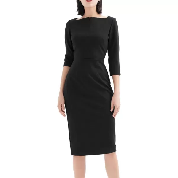 Marycrafts Womens Work Office Business Square Neck Sheath Midi DressBlack 501