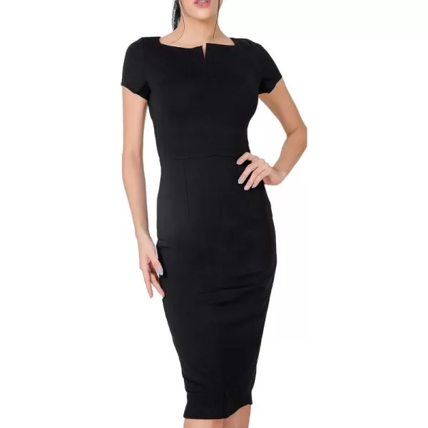 Marycrafts Womens Work Office Business Square Neck Sheath Midi DressBlackshort Sleeve