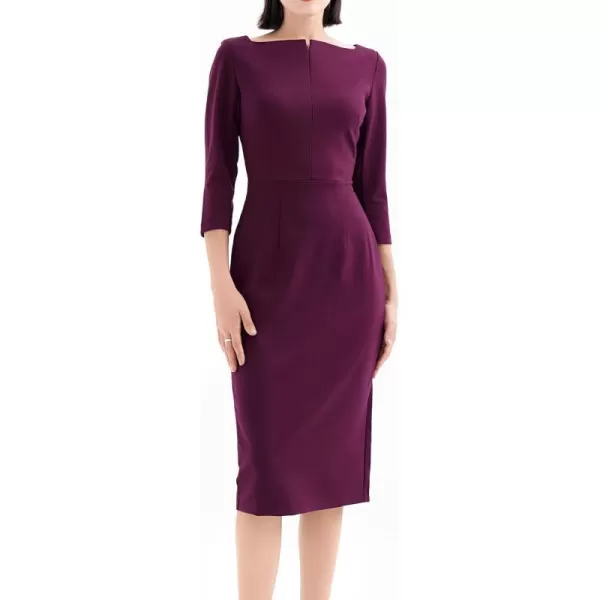 Marycrafts Womens Work Office Business Square Neck Sheath Midi DressBurgundy 507