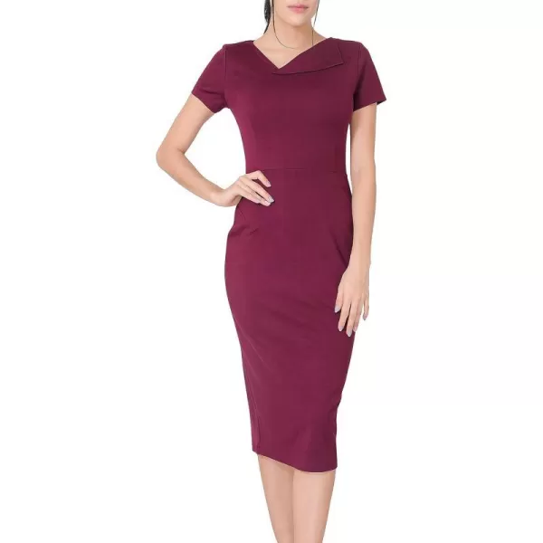 Marycrafts Womens Work Office Business Square Neck Sheath Midi DressBurgundy 544