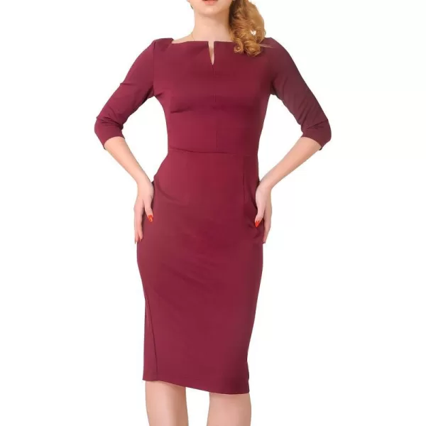 Marycrafts Womens Work Office Business Square Neck Sheath Midi DressBurgundy