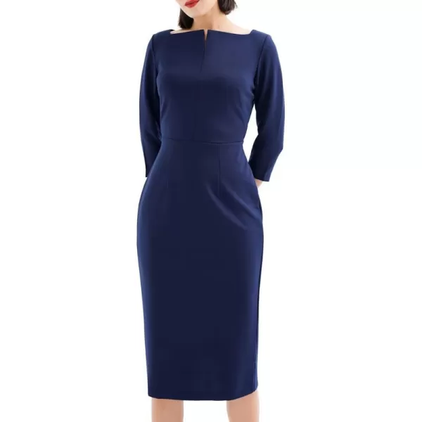 Marycrafts Womens Work Office Business Square Neck Sheath Midi DressNavy Blue 512