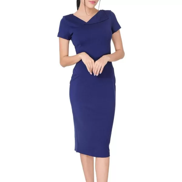 Marycrafts Womens Work Office Business Square Neck Sheath Midi DressNavy Blue 544